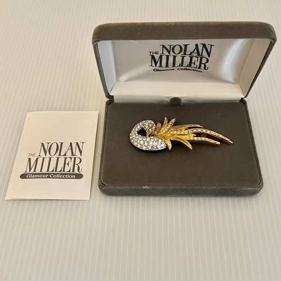 NWOT Vintage Nolan Miller Jonquil & Crystal Bird Pin - Picture 2 of 7
